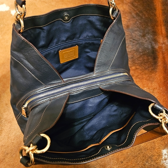 Coach Lexy Navy Blue Leather Satchel Multi Compartment Like New Luxury - Picture 6 of 10